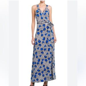 Diane Von Furstenberg Samson Wrap Maxi Dress in Cheetah Island Blue Diamond
